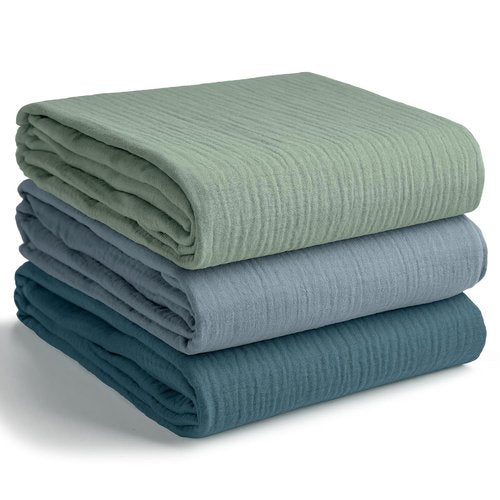 Comfy Cubs Muslin Swaddle Blankets - Soft 100% Cotton Baby Wraps | Pack of 3, 42x42 Inch - Neptune, Pacific Blue, Fern