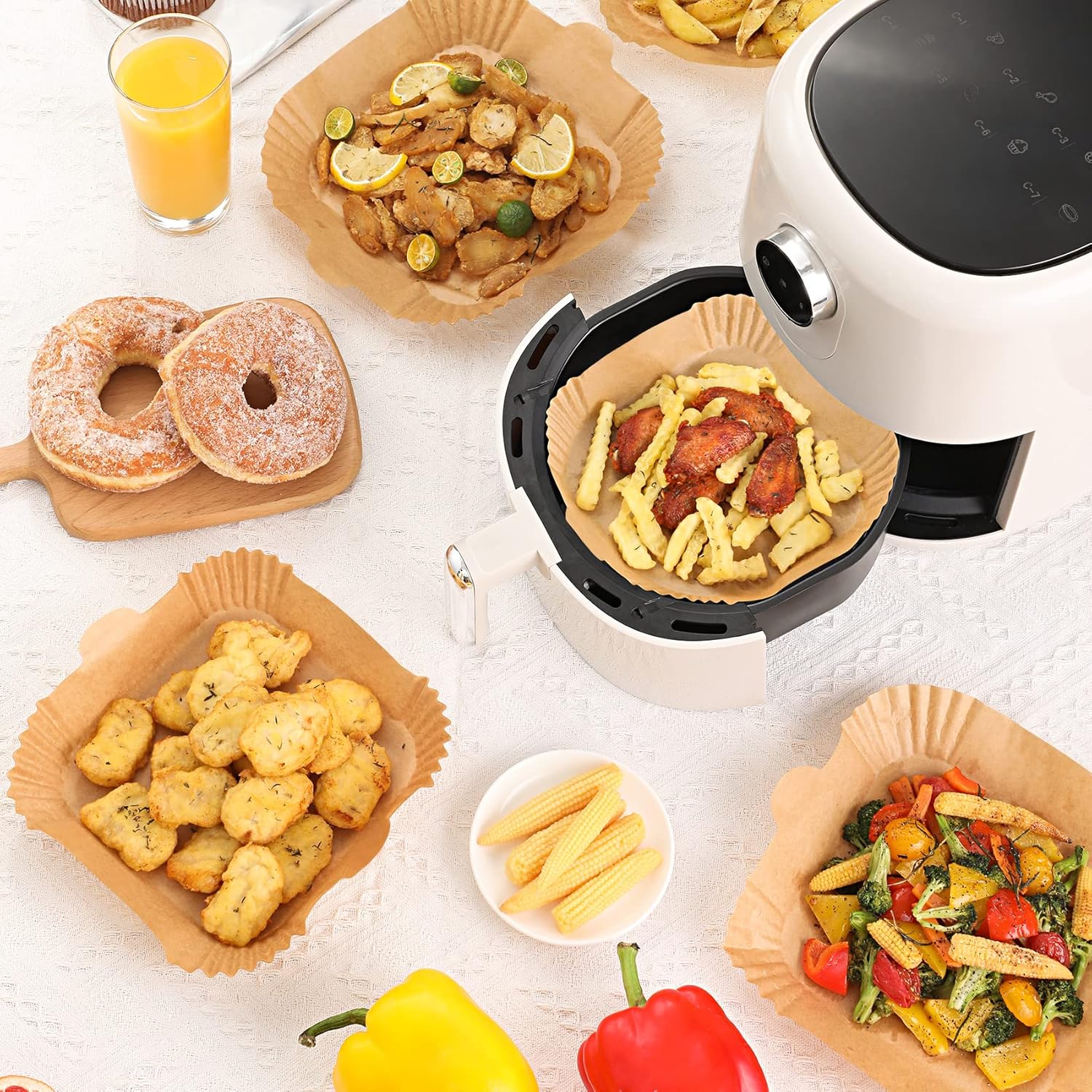 Skiennix 120 PCS Air Fryer Disposable Paper Liners - 8-Inch Non-Stick Parchment for Frying & Baking