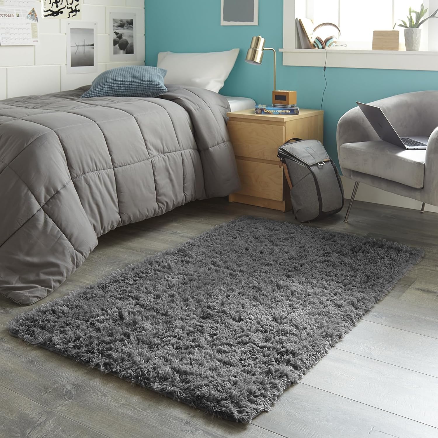 Ophanie 3x5 Non-Slip Area Rug - Fluffy Grey Carpet for Dorm Room & Bedroom Decor