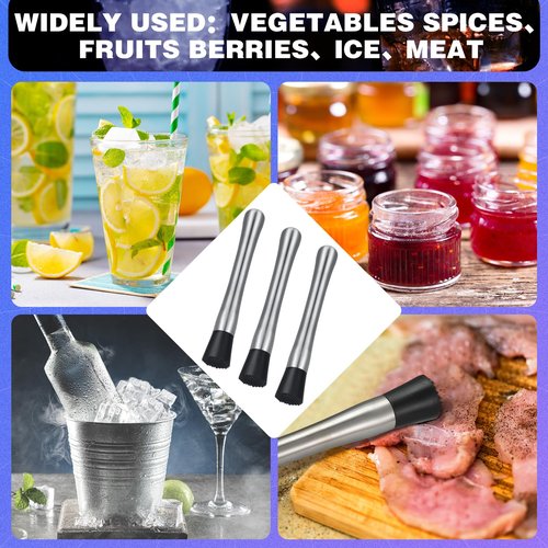 Zonon 32 Pieces Muddler for Cocktails Stainless Steel Drink Muddler 8 Inch Long Mojito Tool Muller for Drinks Ice Crusher Bartender Tools Set Home Bartender Bars Accessories
