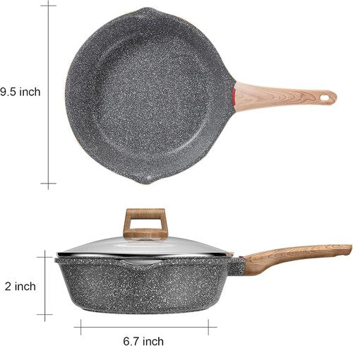 Starunder Induction Nonstick Skillet Frying Pan,Swiss medical stone Omelette Pan, Scratch-Resistant Safe Cookware Set，PFOA Free (9.5 inch)