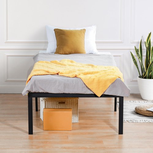 Olee Sleep 18 Inch Heavy Duty Steel Slat Anti-Slip Support, Easy Assembly Platform Bed Frame, Noise Free Steel Mattress Foundation, Maximum Storage, No Box Spring Needed, Black, Twin Size