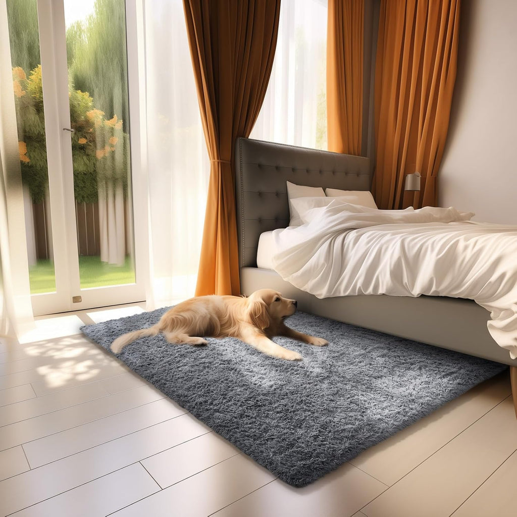 Ophanie 2x3 Light Grey Fluffy Rug - Plush Shag Carpet for Living Room, Kids' Playroom & Bedroom Decor