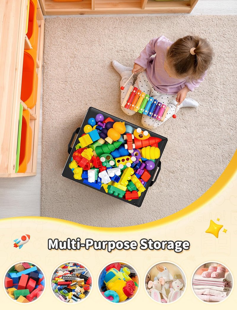 YOHOOLYO 2 In 1 Toy Storage Play Mat, Storage Box for Kids Children Space Adventures Design,Nursery, Playroom, Basket for Building Bricks Blocks Collapsible Cube Bin, 15"×13"×13"