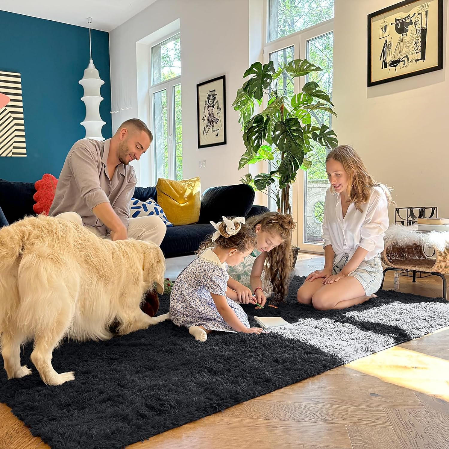 OLANLY Runner Rugs - Soft, Machine Washable Shaggy Design for Hallway & Bedroom | Black 2x10 ft