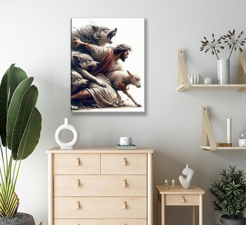 MALEDO Jesus and Lamb Canvas Wall Art - Christian Picture Decor for Living Room & Bedroom