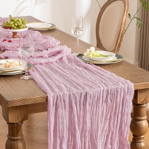 ButterMelt 6 Pack Pink 10ft Cheesecloth Table Runner, Boho 35x120 Inch Long, Gauze Table Runner Decor for Baby Shower Bridal Shower or Wedding Party