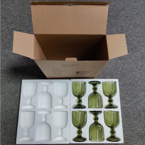 Taganov Green Glasses Drinking Wine Water Goblets Glassware set of 6 Vintage Stem Glasses Stemware 12 Ounces for Wedding Party Bar Twill Pattern Striped 350 ml