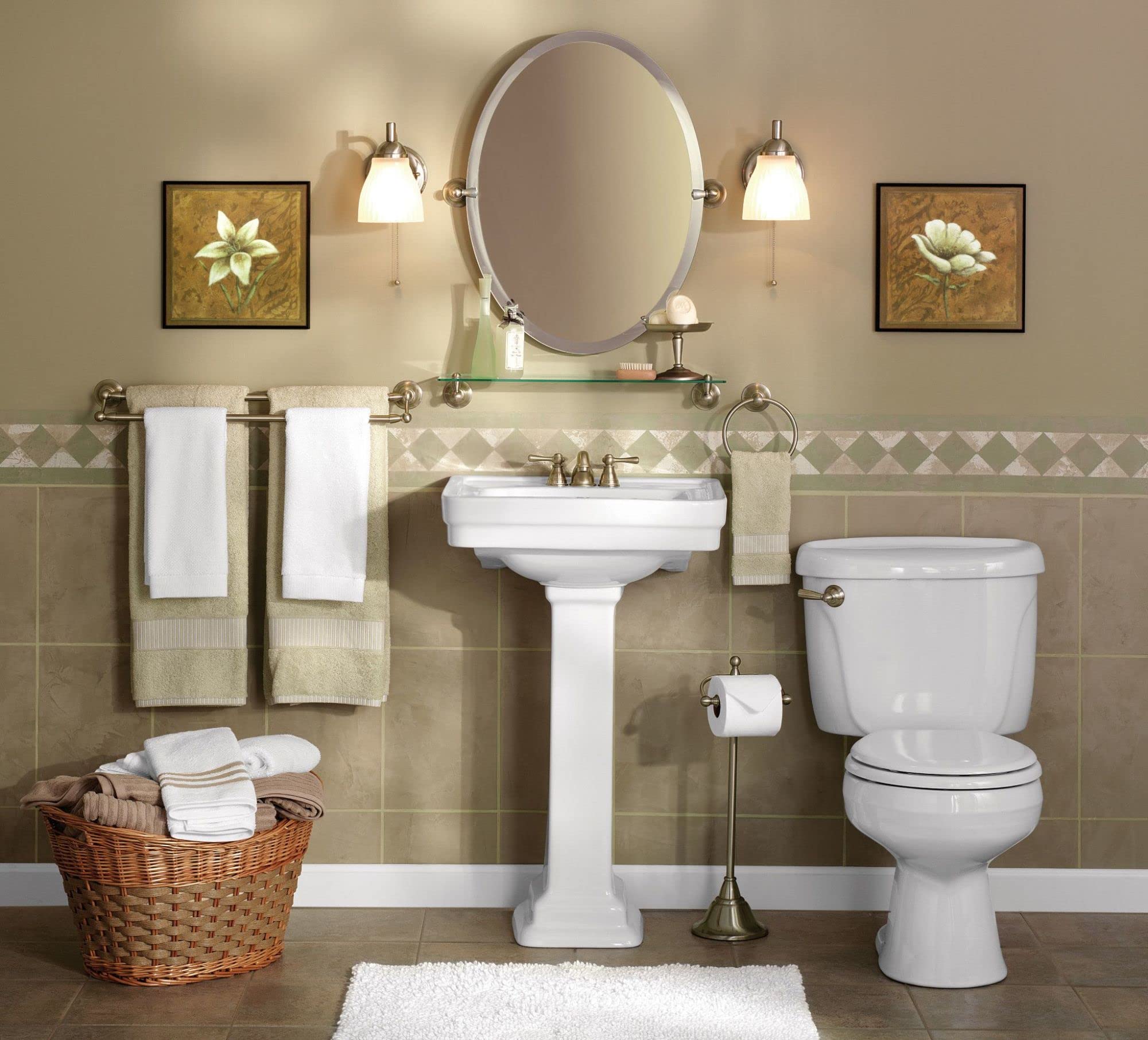 Moen DN6890BN Sage 22.75-Inch Wide x 5-Inch Deep Decorative Glass Bathroom Vanity Shelf, Brushed Nickel