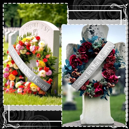 Fanfanwin Funeral Sash - Memorial Ribbon for Casket & Wreath | 58x4'' Silver Gray, In Loving Memory