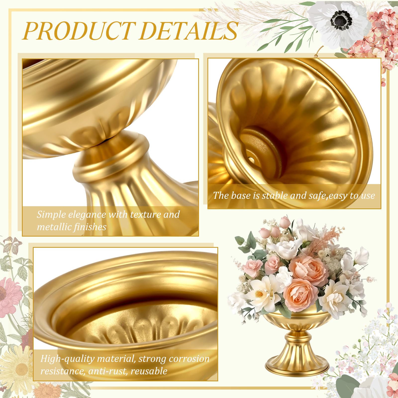 Ziliny 8 Pcs Gold Vases for Wedding Centerpieces 6.38 Inch Tall Metal Compote Vase Bulk Gold Trumpet Vase Flower Holder Wedding Table Centerpieces Decor for Wedding Party Anniversary Home Decor