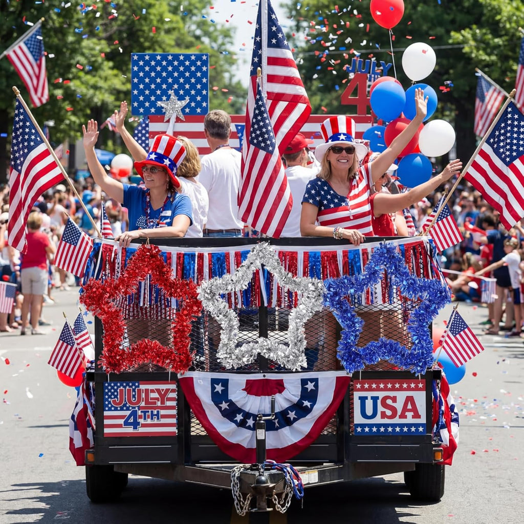 Patriotic Tinsel Wreath by 3 Pcs | 4th of July Red, White, and Blue Garland for Home Decor