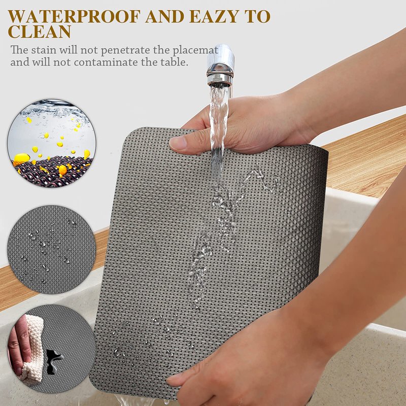 Bacgnyer Placemats Set of 4, Placemat with Coasters Heat Stain Scratch Resistant Non-Slip Waterproof Oil-Proof Washable Wipeable Outdoor Indoor for Dining Patio Table Kitchen Decor and Kids (Grey 4)