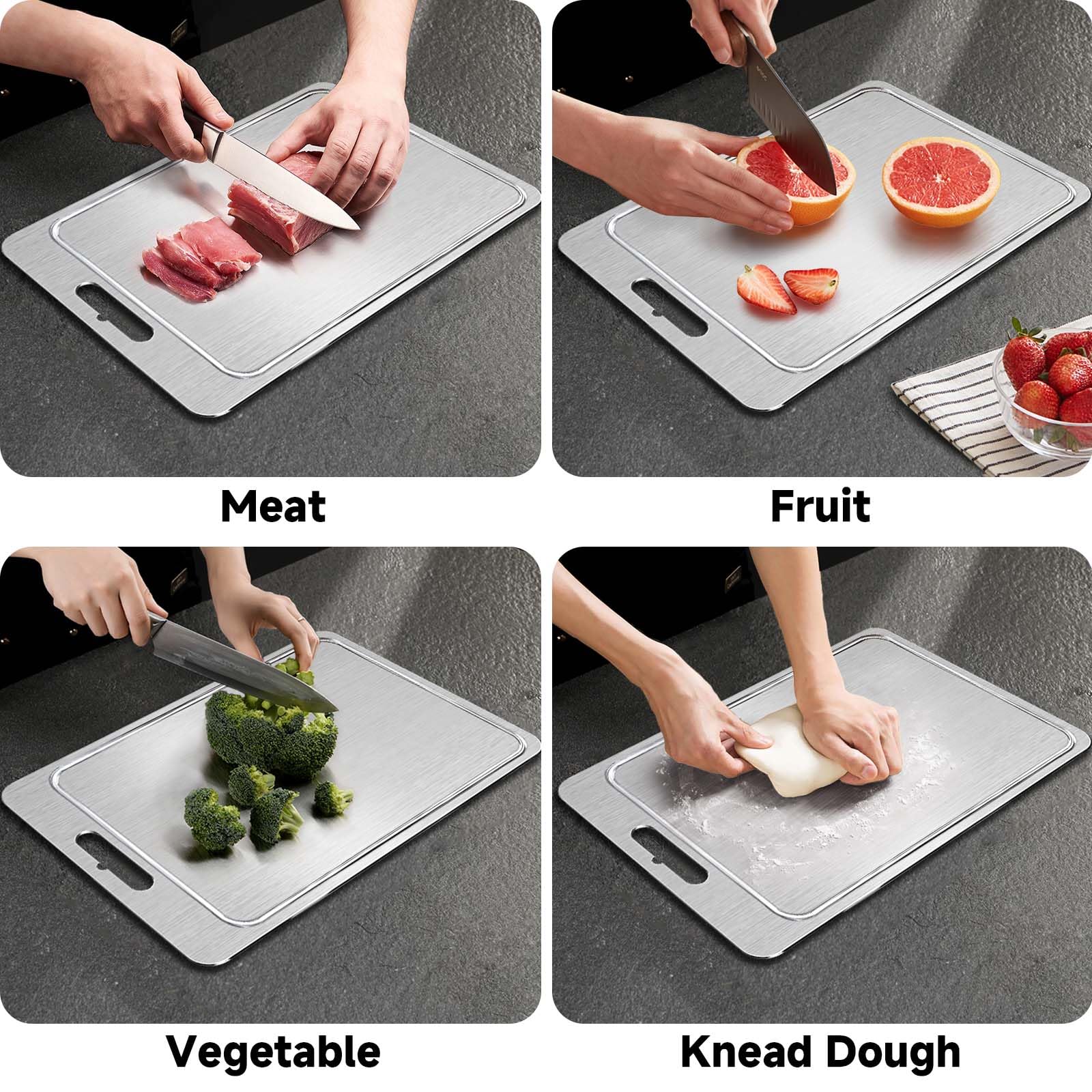 2025 New Titanium Cutting Board for Kitchen, Titanium Chopping Board with Grooves, Double Side Cutting Boards for Meat, Fruit and Vegetable, Dishwasher Safe (17.32 * 11.8 IN)