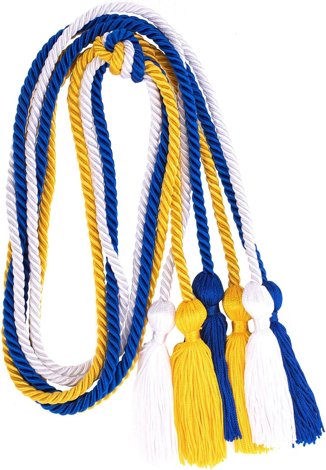 Whaline Graduation Honor Cords - Royal Blue, Gold & White Tassel | 67.7 Inch Rayon Braided Ropes (3 Pcs)