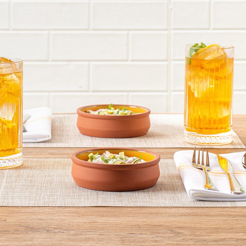 Restaurantware-Terra Tek 8.5 Ounce Terracotta Cazuelas, 10 Yellow Glazed Clay Pots For Cooking - Oven-Ready, Microwavable, Terracotta Serving Pots, Dishwashable, For Cooking And Serving