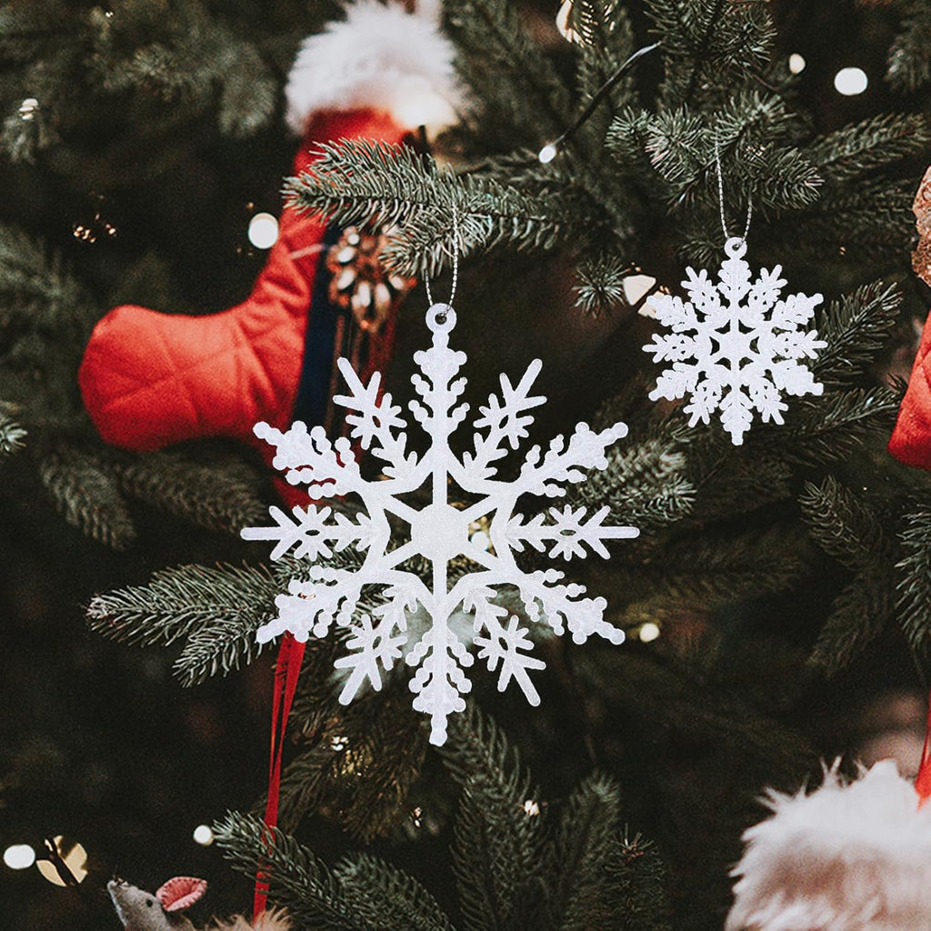NEWMIAO Snowflake Ornaments - 36pcs Glitter Plastic Decorations for Christmas Tree | 5 Unique Patterns