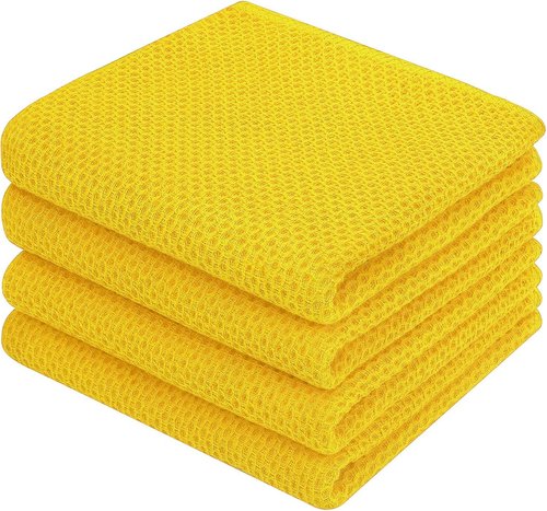 Homaxy 100% Cotton Kitchen Dish Towels - Ultra Soft & Absorbent Quick Drying, 13 x 28 Inches, Yellow - 4-Pack