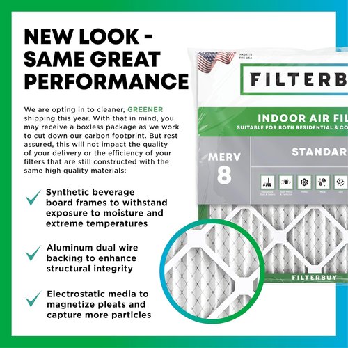 Filterbuy 16x25x5 Air Filter - MERV 8 Dust & Allergy Defense (2-Pack) | Pleated HVAC AC Furnace Filters