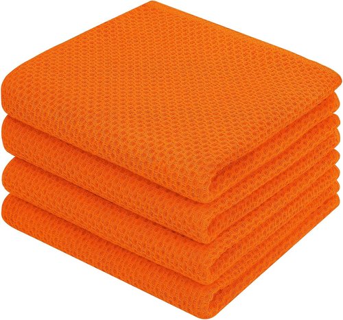 Homaxy Kitchen Dish Towels - 100% Cotton Waffle Weave, Ultra Soft & Absorbent, 13 x 28 Inches, 4-Pack | Orange
