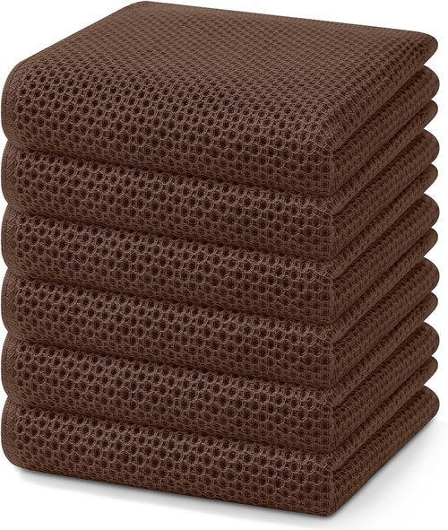 Homaxy Kitchen Dish Towels - 100% Cotton Waffle Weave, Ultra Soft & Absorbent, 13 x 28 Inches, 6-Pack | Coffee