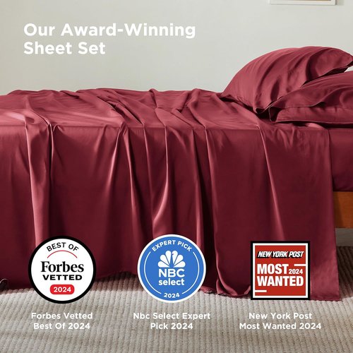 Bedsure King Size Sheets Set - Cooling Bamboo Rayon Sheets for Hot Sleepers | Soft & Breathable, Burgundy