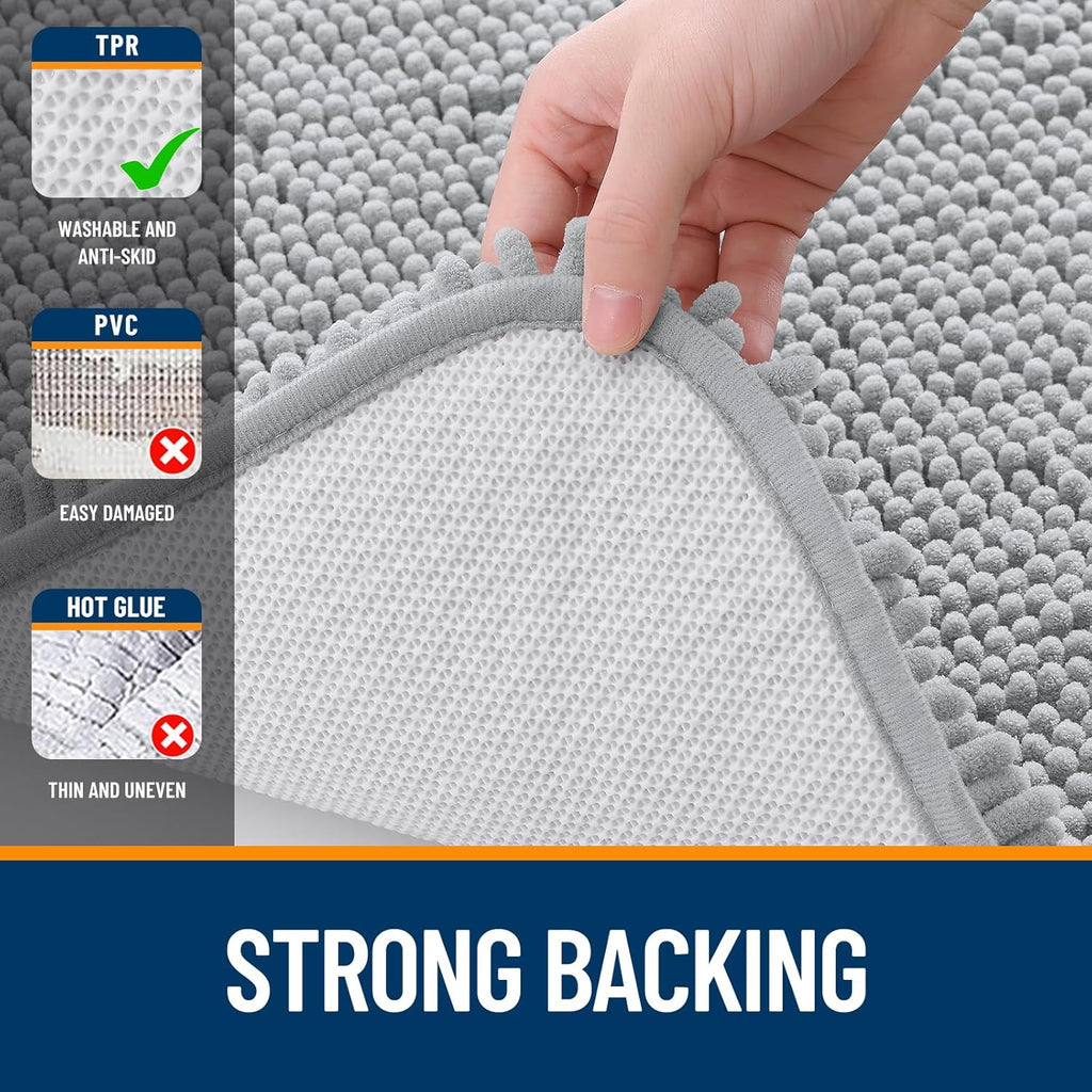 OLANLY Bath Rugs - Extra Soft Chenille with Rubber Backing | Quick Dry, Machine Washable, 30x20, Light Grey