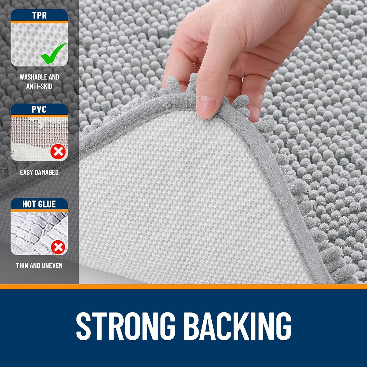 OLANLY Bath Rugs - Extra Soft Chenille with Rubber Backing | Quick Dry, Machine Washable, 30x20, Light Grey