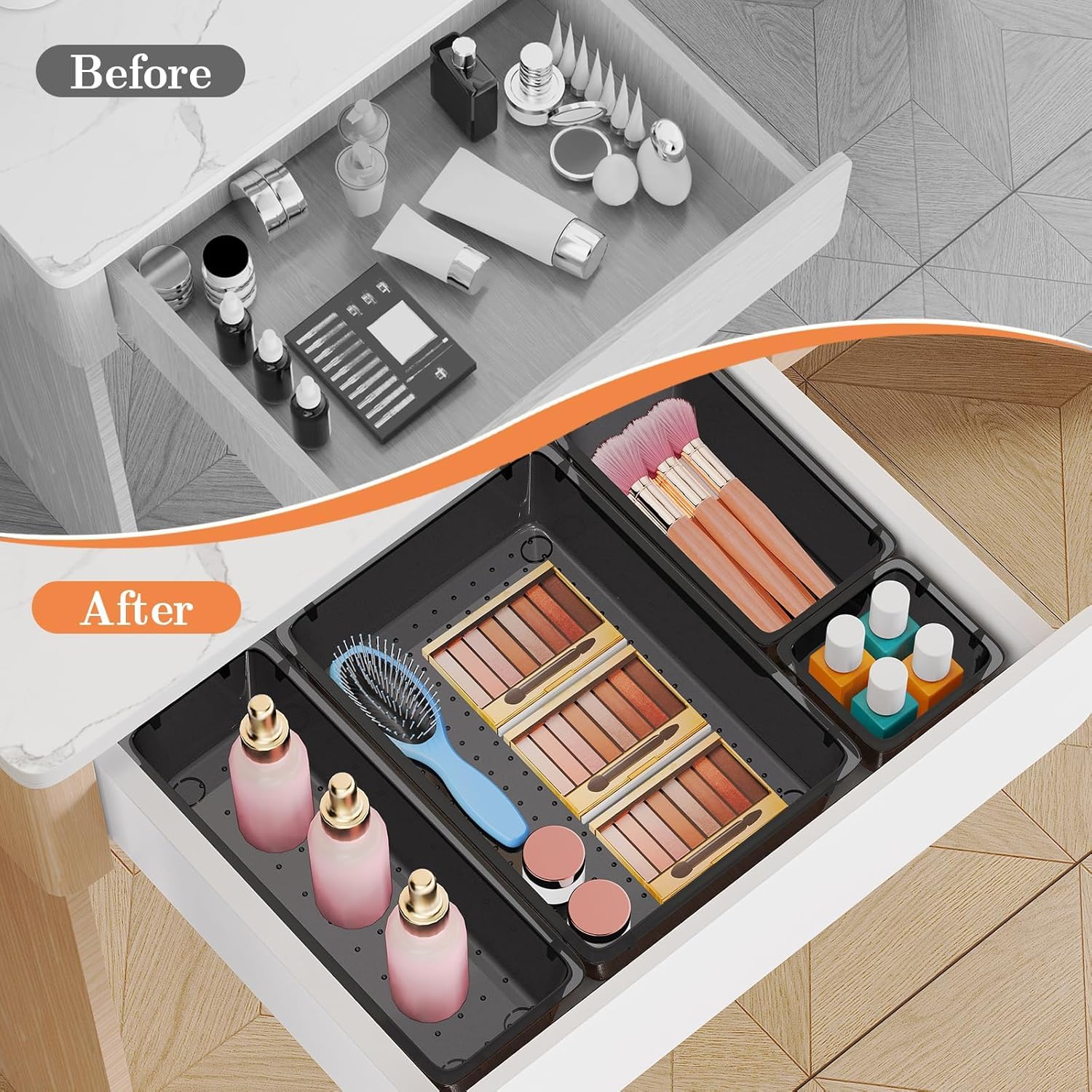 SpaceHacks 25 PCS Plastic Drawer Organizer Set - Versatile Tool Trays & Storage Bins for Makeup, Jewelry, Gadgets | Clear Black