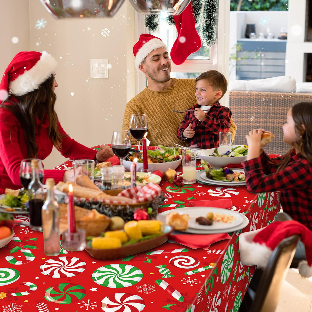 6 Pcs Christmas Candy Cane Plastic Tablecloths,Disposable Xmas Peppermint Swirl Red Green White Table Cloth Rectangle Kitchen Dinner Table Cover for Christmas Holiday Party Decorations,54x108 Inch