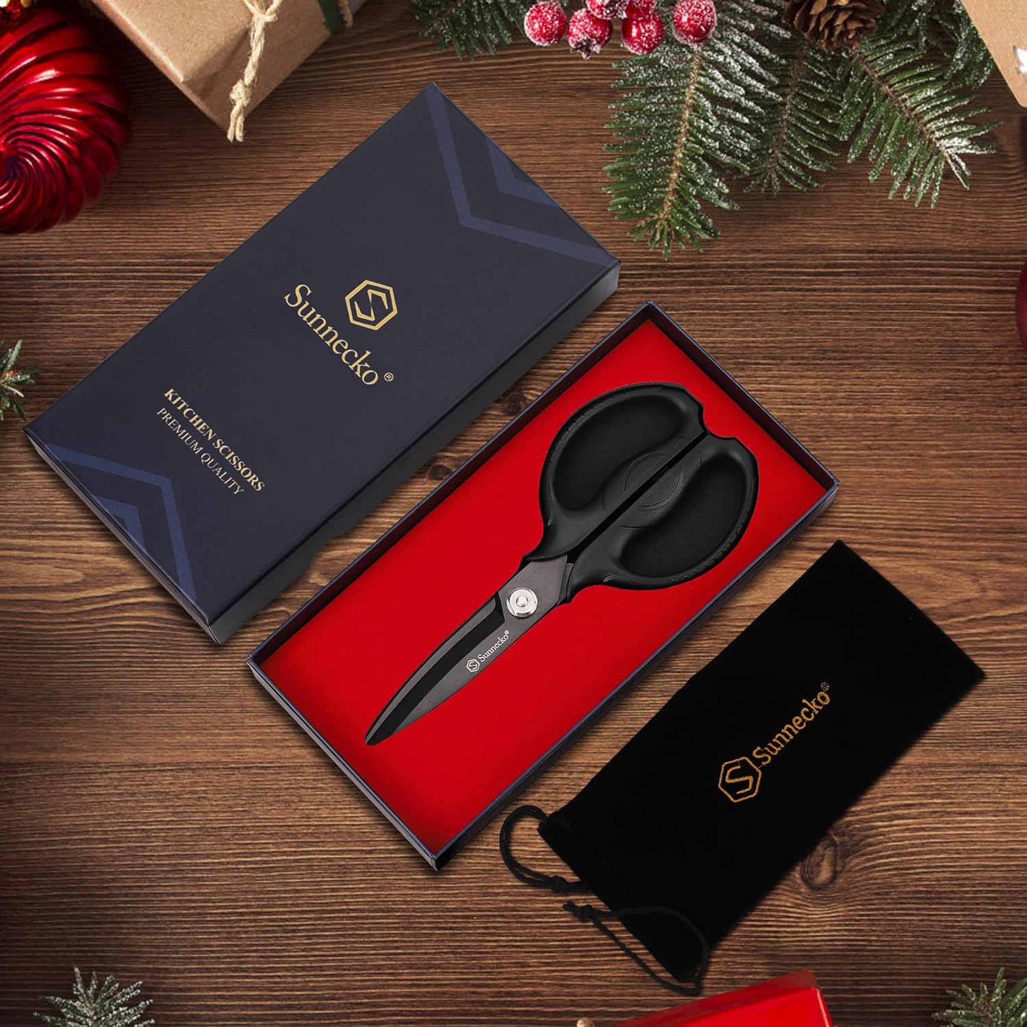 Sunnecko Heavy Duty Kitchen Scissors - Titanium Coated, Micro Serrated Blades, Detachable Design