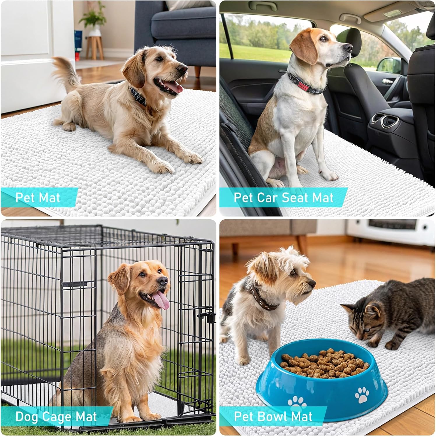 OLANLY Dog Door Mat - Absorbent Non-Slip Chenille Mat for Muddy Paws | 44x24 Inches, Quick Dry, White