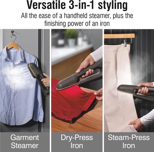 CHI SteamPress Handheld Garment Steamer - 3-in-1 Design, 200ml Tank, Fast 25-Second Heat-Up, Black