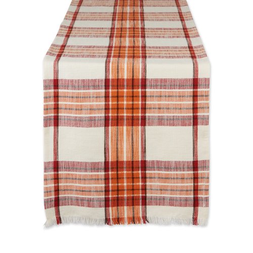 DII Thanksgiving & Fall Table Decoration Autumn Farmhouse Plaid, Table Runner, 14x72, Pumpkin Spice Orange