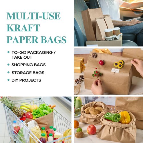 MUCHII 57 LB 50 Count Kraft Paper Bags, Large Brown Paper Grocery Bags for Storage, Shopping