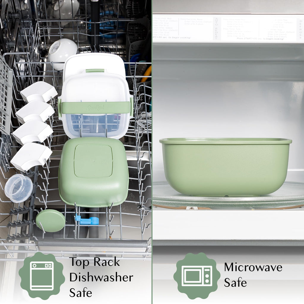 Goodful Stackable Lunch Box Container, Bento Style Food Storage with Removeable Compartments for Sandwich, Snacks, Toppings & Dressing, Leak-Proof and Made without BPA, 56-Ounce, Sage