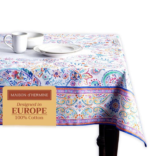Maison d' Hermine Table Cloth Square Table 100% Cotton 60 x 60 Inches Tablecloth Reusable Decorative for Dining Kitchen Room Farmhouse Home Gifts for Mothers Day Spring Summer - Indian Floral