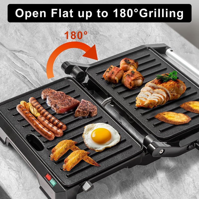 UVFAST Small Panini Press Grill Sandwich Maker, Electric 3 in 1 Panini Sandwich Maker Grill, Open 180 Degrees for grill indoor, Perfect for Grilling Steaks, Burger, Sandwich, Non-stick Pan, Black