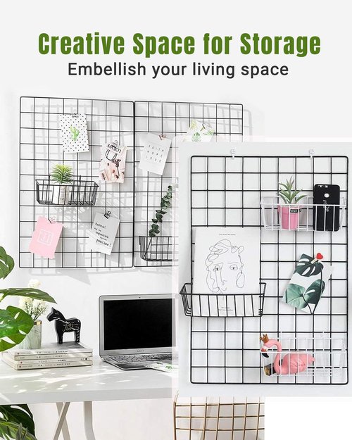 SEMPOMA 10 PCS Black Wire Baskets, No Drilling, Hanging Wire Basket for Wall Grid Panel Organizing, Grid Wall Accessory