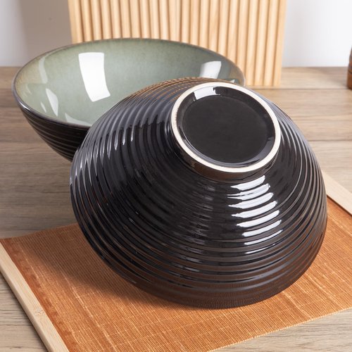 Tacuhy 40oz Japanese Ceramic Ramen Bowl Set of 2 with Chopsticks and Spoons for Pho Udon Asian Soup Noodles (Grayish Green)