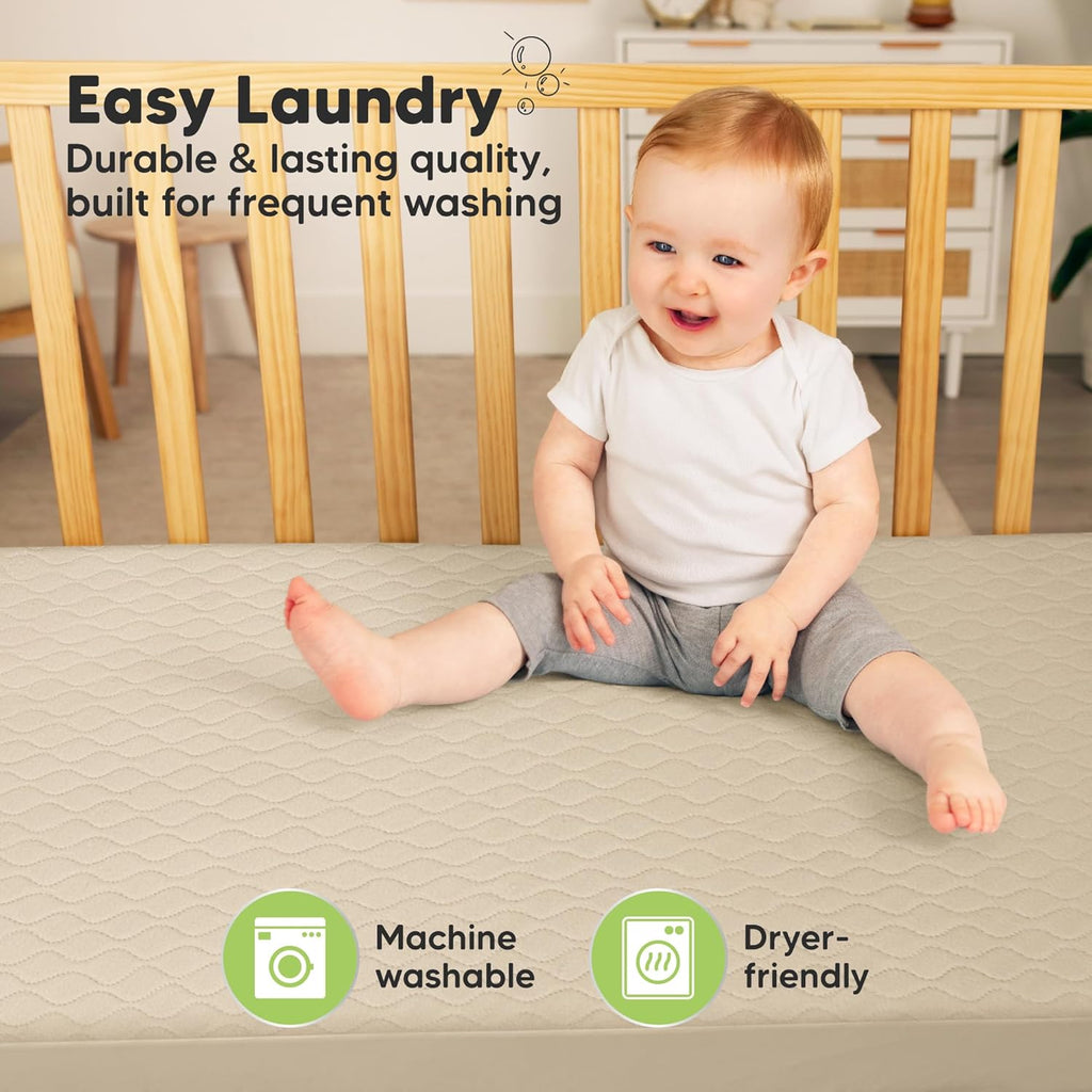 Skiennix Waterproof Crib Mattress Protector Cover - Soft Quilted Cotton, 52" x 28", Machine Washable, Easy Fit
