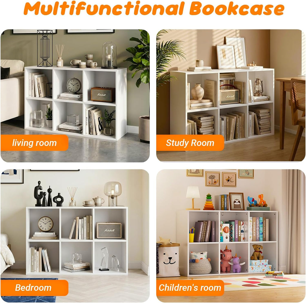 Skiennix 6 Cube Storage Organizer - White Kids Cubby Bookshelf with Anti-Tip Kit & Closed Back Panel