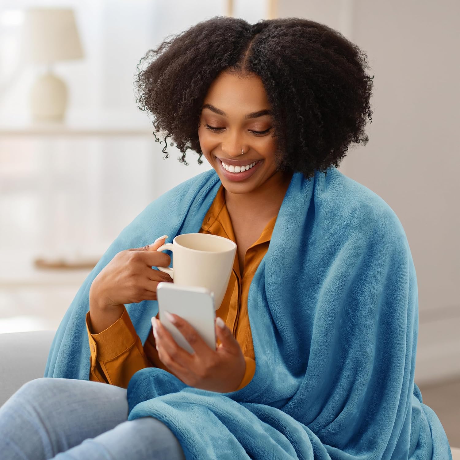 Utopia Bedding Fleece Blanket - Luxury Soft Anti-Static Microfiber in Washed Blue | Queen Size (90x90 Inch)