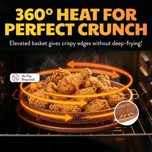 GOTHAM STEEL 2-Piece Copper Air Fryer Tray Set - Non-Stick Crisper Baskets for Pizza & Baking