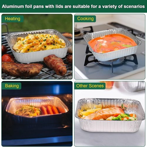 Aluminum Pans with Lids by [Brand Name] - 30 Pack Disposable Square Foil Pans for Air Fryer & Oven
