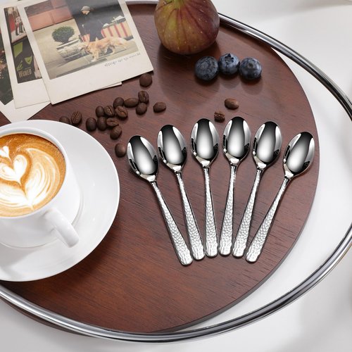 KEAWELL Premium Louise Hammered Coffee Spoons, 18/10 Stainless Steel, 4.4-Inch Demitasse Espresso Size, Brightly Mirror Polished, Set of 12, Dishwasher Safe (12, 4.4 inches)
