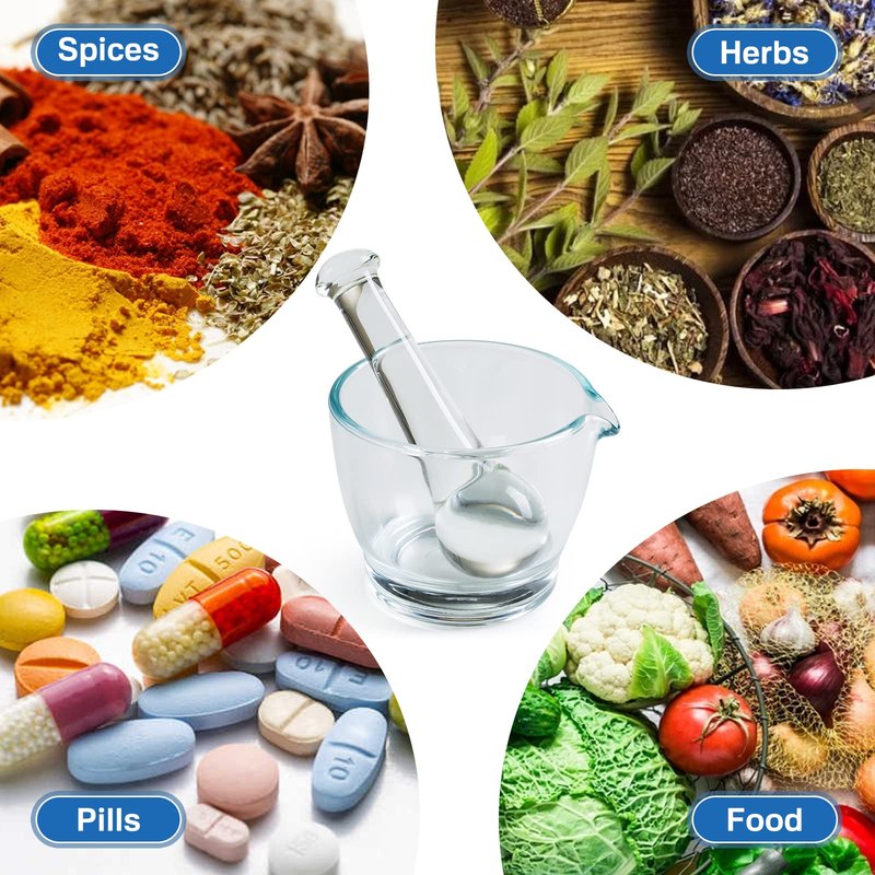 Ultrassist 8oz Glass Mortar and Pestle Bowl, Medicine Grinder and Mixer for Pharmacy or Science Lab