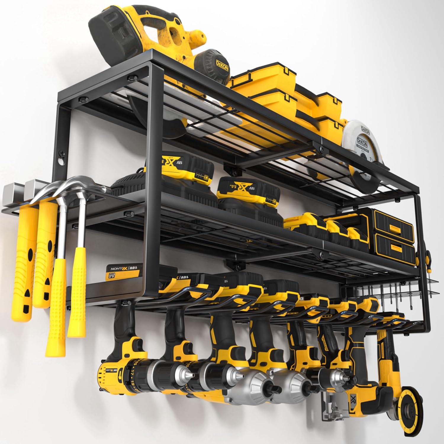 YYR Heavy Duty Power Tool Organizer - Wall Mount Cordless Drill Hanger & Charging Station | 32 Inch, 8 Slots for Garage & Workshop