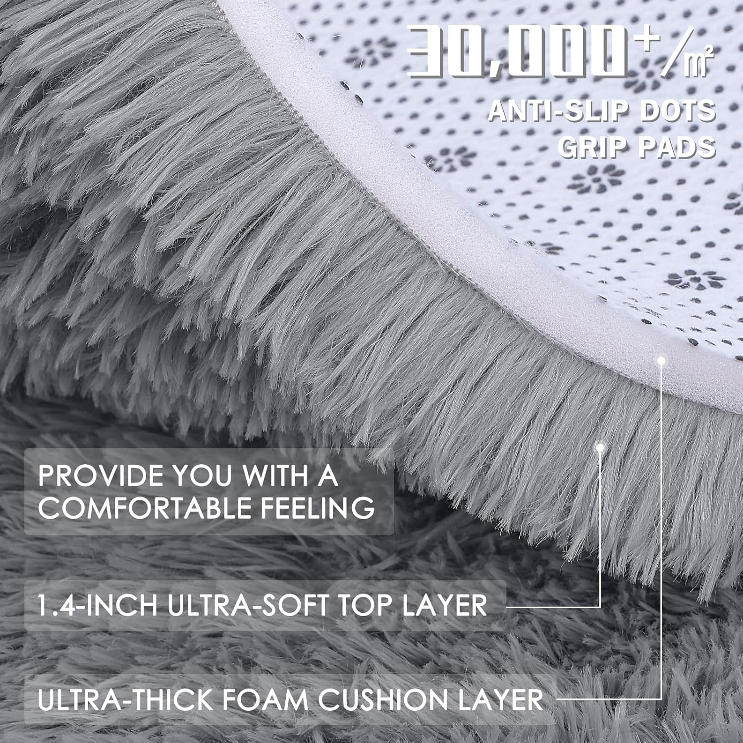 OLANLY Round Light Grey Area Rug - Soft, Fluffy, Machine Washable 9 ft Circle Carpet for Bedrooms & Living Rooms
