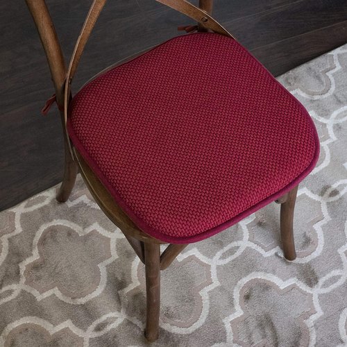 Sweet Home Collection Chair Cushion Memory Foam Pads with Ties Honeycomb Pattern Slip Non Skid Rubber Back Rounded Square 16" x 16" Seat Cover, 6 Pack, Wine Burgundy 6 Pack